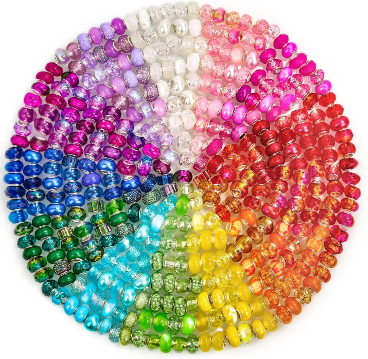 Large Hole Glass Beads for Jewelry Making, 224PCS European Beads Bulk Mixed Color Spacer Bead with Rhinestones Lampwork Beads for DIY Craft Charms Bracelet Necklace Earring Making
